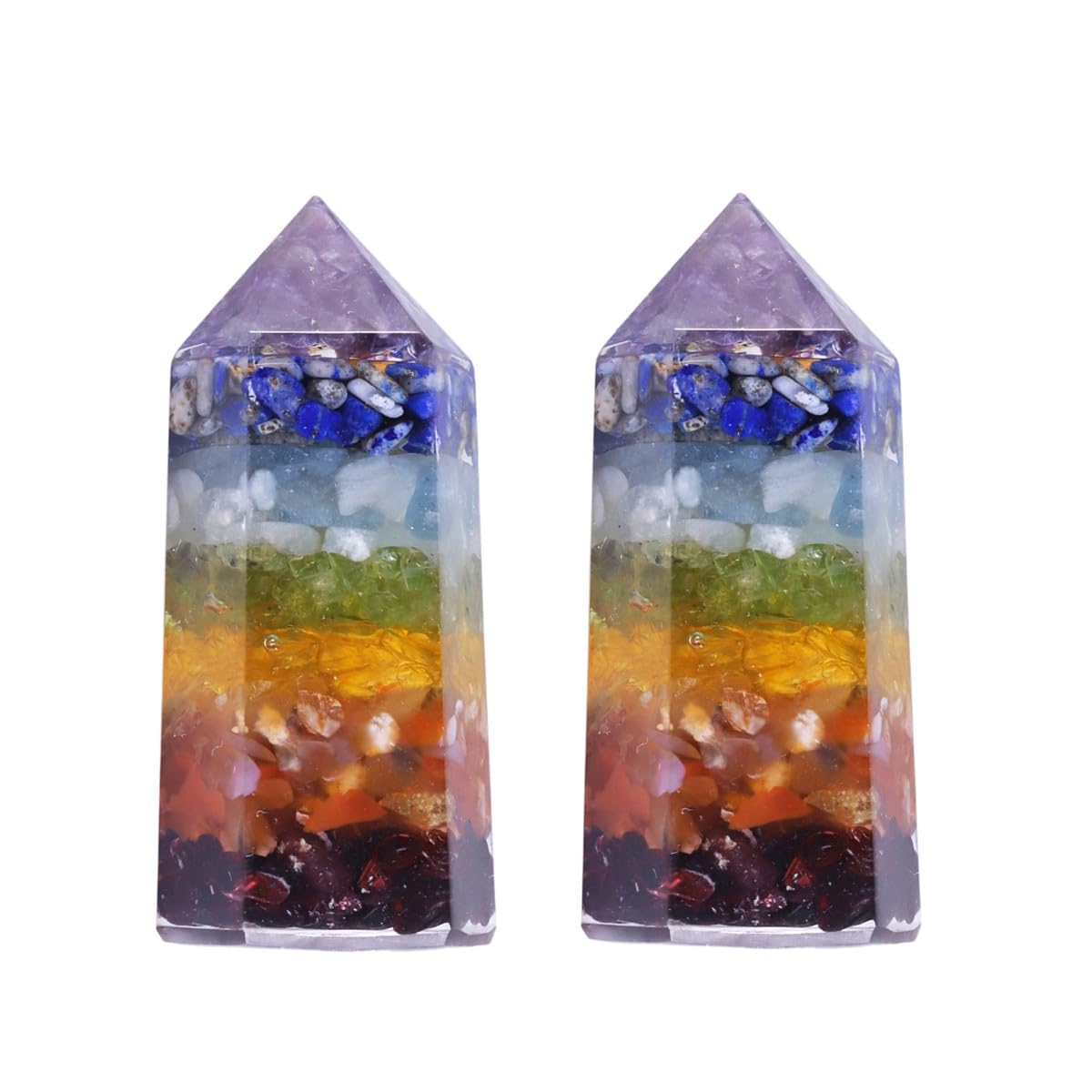 mookaitedecor Set of 2 Natural 7 Chakra Healing Crystal Point Wands 2 Inch, Rainbow Ornament Pocket Stone Hexagonal Wand Reiki Chakra Small Colourful Energy Crystal Witchcraft Decor Wiccan Gift