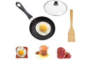16cm (6.3") Mini Egg Frying Pan Skillet with Glass Lid and Spatula, Oven-Safe PFOA-Free Fry Pan, Nonstick and Non-Toxic Singl