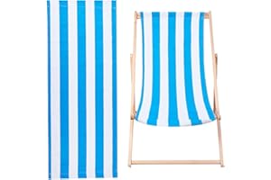 GORGECRAFT 44.49x17 Beach Sling Chair Replacement Canvas 1.5mm Thick Blue and White Stripes Patio Sling Chairs Cloth Folding Sling Lounge Chair Fabric Reclining Sling Replacement for Sunbathing