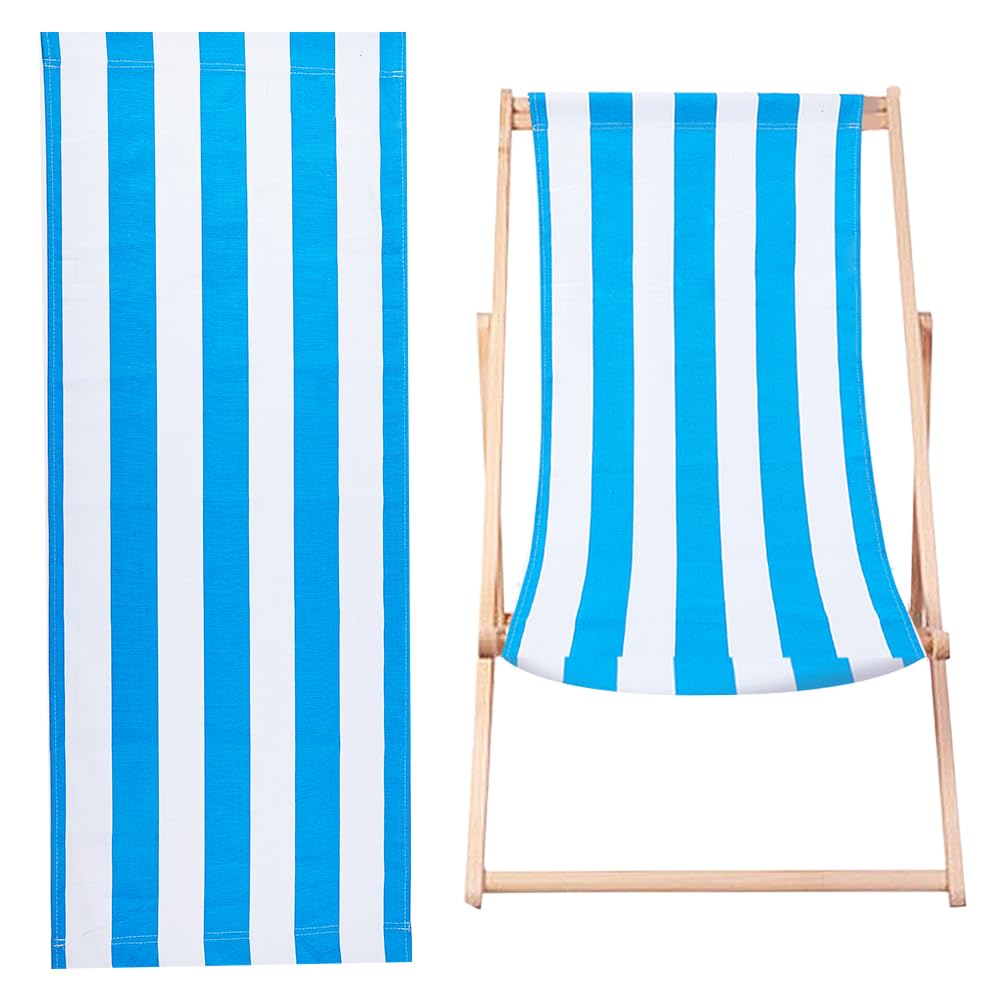 GORGECRAFT 113x43cm Beach Sling Chair Replacement Canvas Blue and White Stripes Lounge Folding Deck Chair Fabric Reclining Outdoor Deckchairs for Sunbathing Garden Courtyard Beach Relax(Royal Blue)