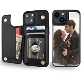 Custom Wallet Card Holder Case for iPhone 18 Pro Max 17 Air 16 15 14 13 12 11 Plus Mini XR Xs X 8 7 SE 2022 2020 Personalized Photo Picture Logo Name Kickstand Slim Leather Slot Back Flip Cover,Black