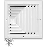 10x10 Supply Air Vent Cover 3-Way Diffuser for Ceiling Duct Opening - Adjustable Square Extruded Rust Proof Aluminum Grill by HVAC Premium - White - Overall Size: 13" x 13"