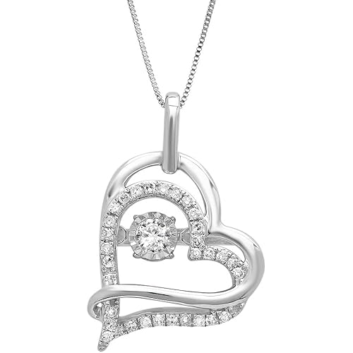 10k White Gold Genuine Dancing Diamond Heart Pendant Necklace (1/5 cttw, J-K Color, I2-I3 Clarity), 18"