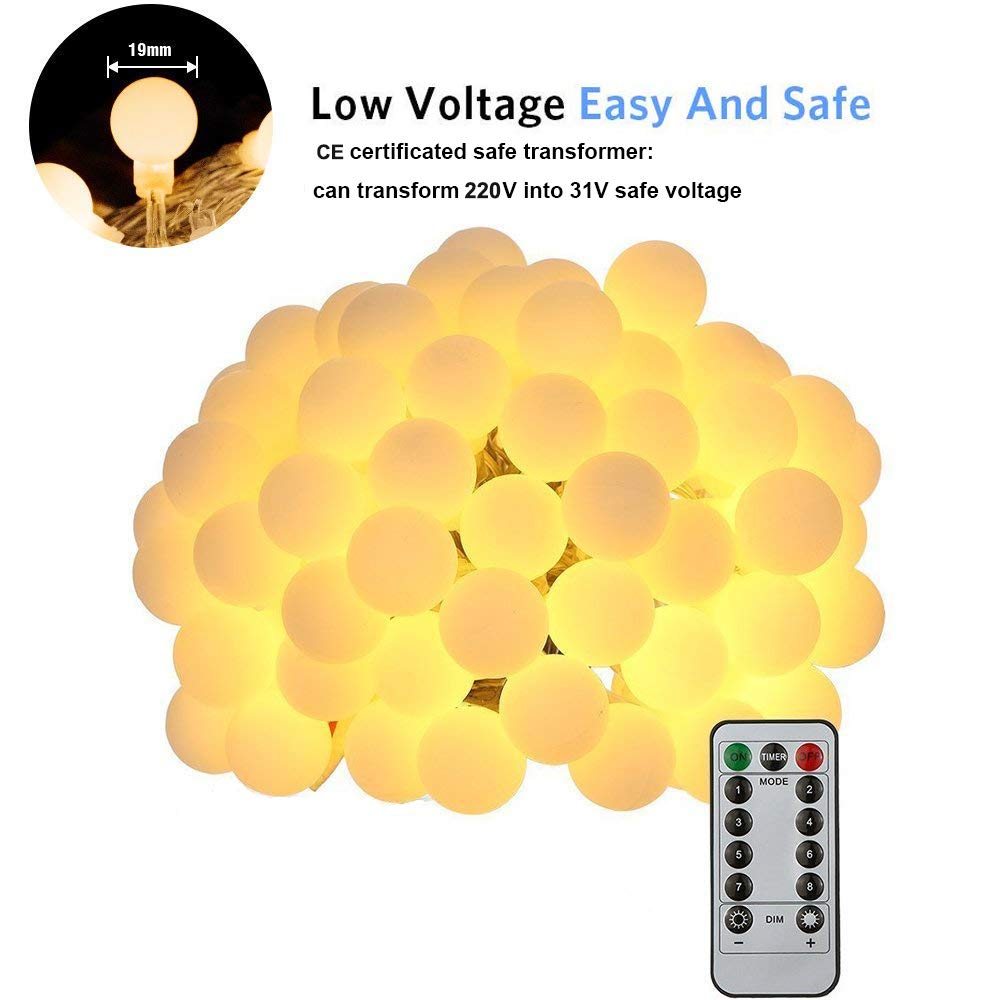 Luci Solari A Stringa Con Globo 60 LED 9m | Bianco Caldo, 8 Modalità, Impermeabile IP65, Per Giardino E Feste - 6