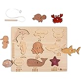 Adena Montessori Magnetic Fishing Game, Wooden Ocean Puzzle, 18M+ | 2-in-1 wooden magnetic fishing game and ocean animal puzzle for toddlers 18 months and up.