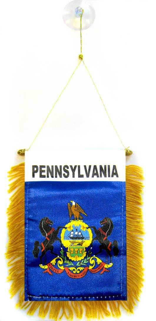 AZ FLAG - Pennsylvania Mini Banner - 6'' x 4'' - 100% Polyester US state of Pennsylvanie Small Pennant for Car - Double-sided Flag with Suction Cup Hanger