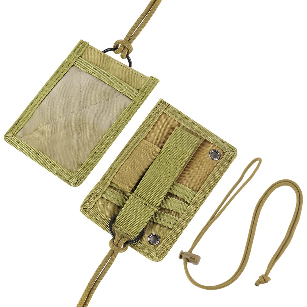 OFFCUP Tactical ID Card Holder, Badge Holder Detachable, Adjustable Neck Lanyard for ID Card & Credit Card Organizer (Brown)
