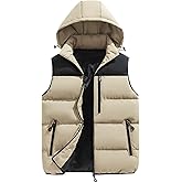 Gihuo Mens Winter Puffer Vest Hooded Sleeveless Quilted Jacket Zip Up Padded Coats