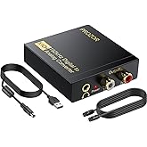 PROZOR 192Khz Digital to Analog Audio Converter Support 5.1CH Optical to RCA Converter with Magnetic Ring Power Cord Digital Toslink SPDIF to Analog L/R RCA 3.5mm Adapter for HDTV Blu-Ray DVD PS3 PS4