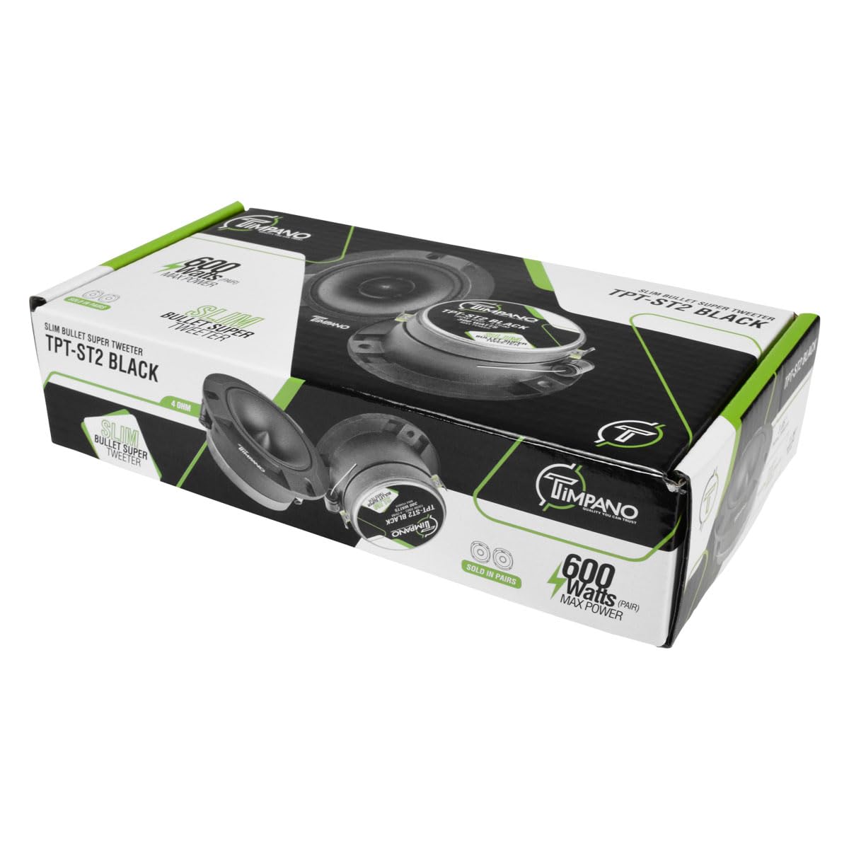 Timpano TPT-ST2 Black Slim Super Tweeter, 600 Watts 4 Ohm, 105 dB, 1 in Voice Coil, 3.85 inch Pro Car Sound System Bullet Tweeters (Pair)