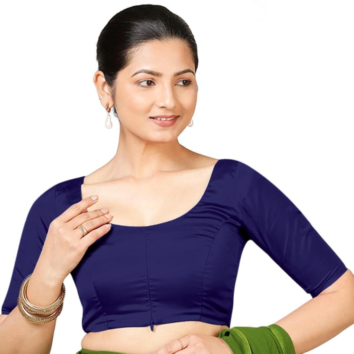 Photo 1 of Chandrakala Stretchable Silk Saree Blouses for Women with Elastic Sides,Readymade 5X-Large, Navy Blue (B219NAV9)