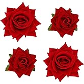 Wecoe 4pcs Red Rose Hair Clips Flower Hairpin Brooch Floral Clips Mexican Hair Flowers Artificial Headpieces Decorative Accessories for Women Girls Wedding Party Mother's Day Decor(2 sizes)
