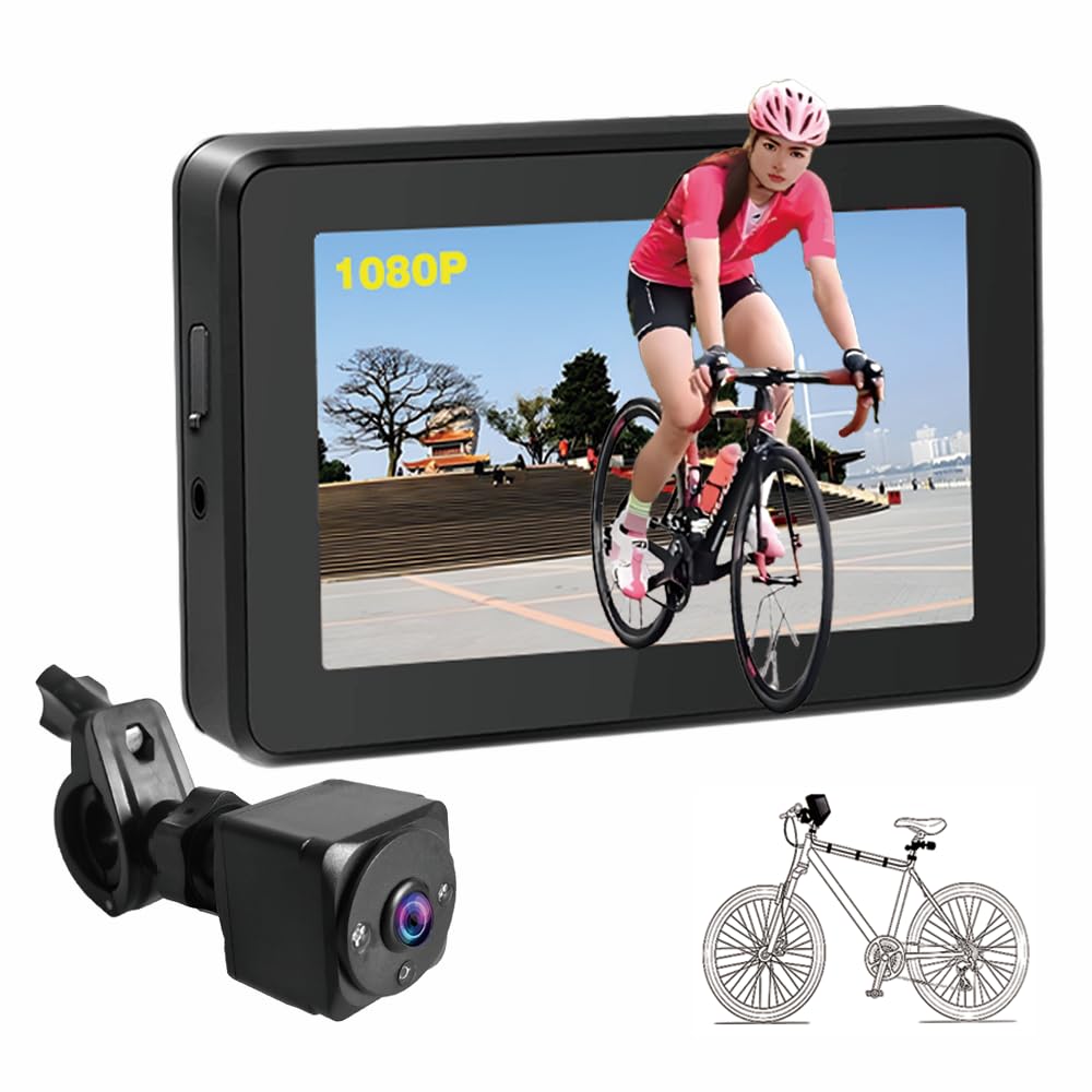 Photo 1 of ANSION Handlebar Bike Mirror, 4.3" HD 1080P Monitor Bicycle Rear View Camera, Night Vision Function, Wide View Angle, Rotatable Bracket Easy Installation Bike Camera for Mountain, E-Bike, Road Bike