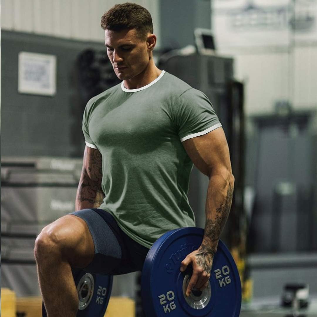 URRU Mens Gym Fitness Workout Muscle Tops Casual Short Sleeve Slim Fit Bodybuilding T Shirt S-XXL at  Men’s Clothing store