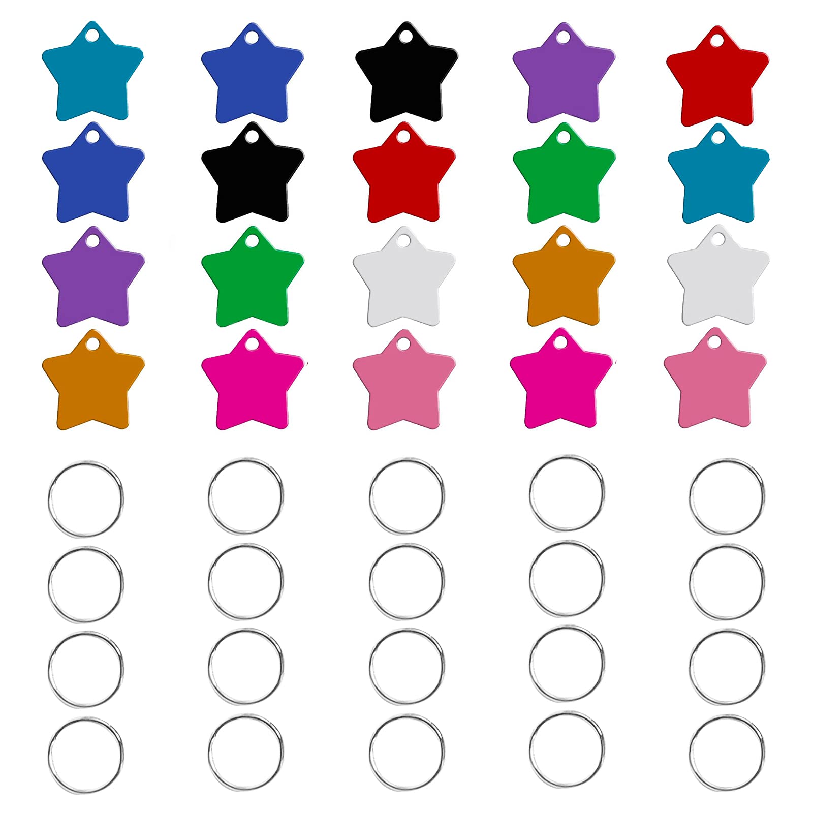 HACRAHO Pet ID Tag, 20 PCS Aluminum Personalized Dog Tag Colorful Double Side Blank Dog Tags with 20 PCS Key Rings, Star-Shape