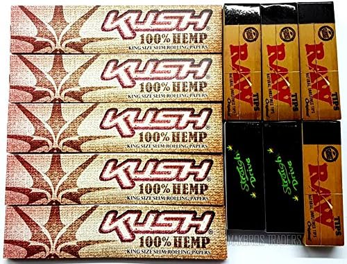 5 Booklets of King Size Rolling Papers & 6 Booklets of Standard Rolling Tips By MakBros (Kush 100% Hemp)