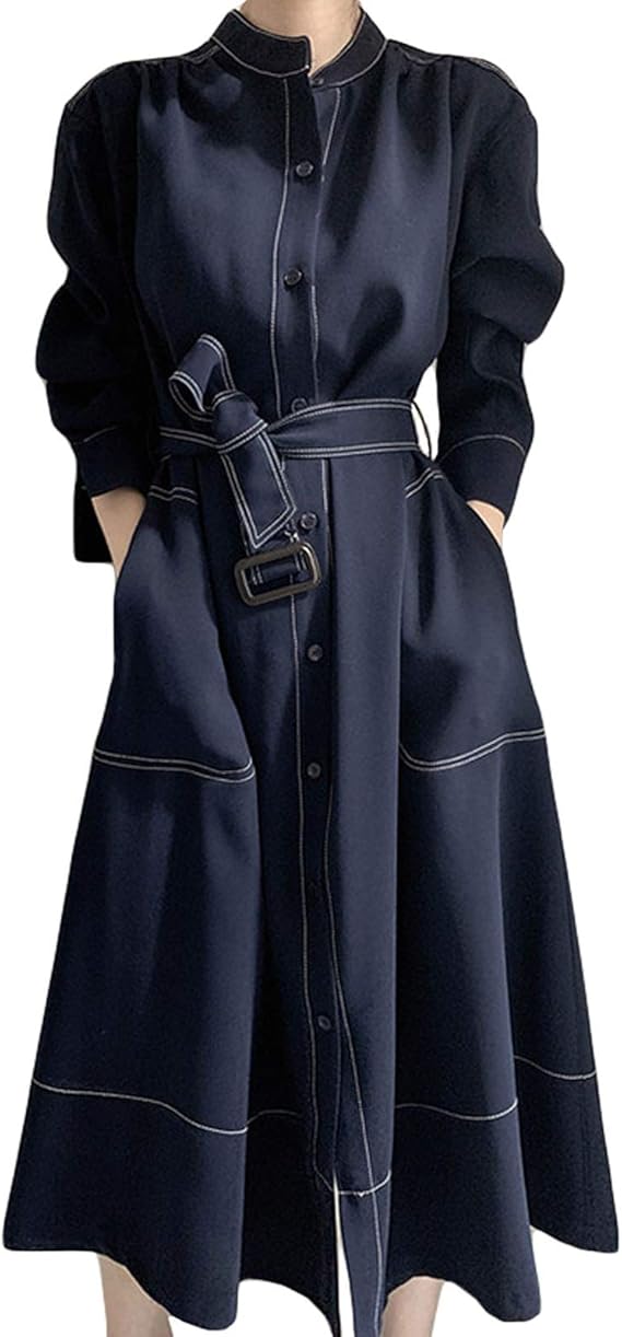 Amazon Co Jp ｓｅｍｏ１ｍｕｓ ワンピース レディース シャツワンピース ドレス トレンチコート チュニック ロング 長袖 春秋冬 2way カジュアル きれいめ 服 ファッション小物