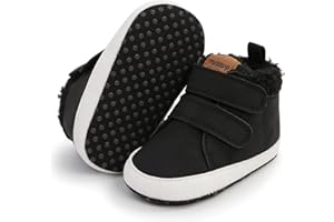 SOFMUO Baby Boys Girls High Top Ankle PU Leather Sneakers Soft Rubber Sole Infant Moccasins Newborn Oxford Loafers Anti-Slip Toddler Wedding Uniform Dress Shoes