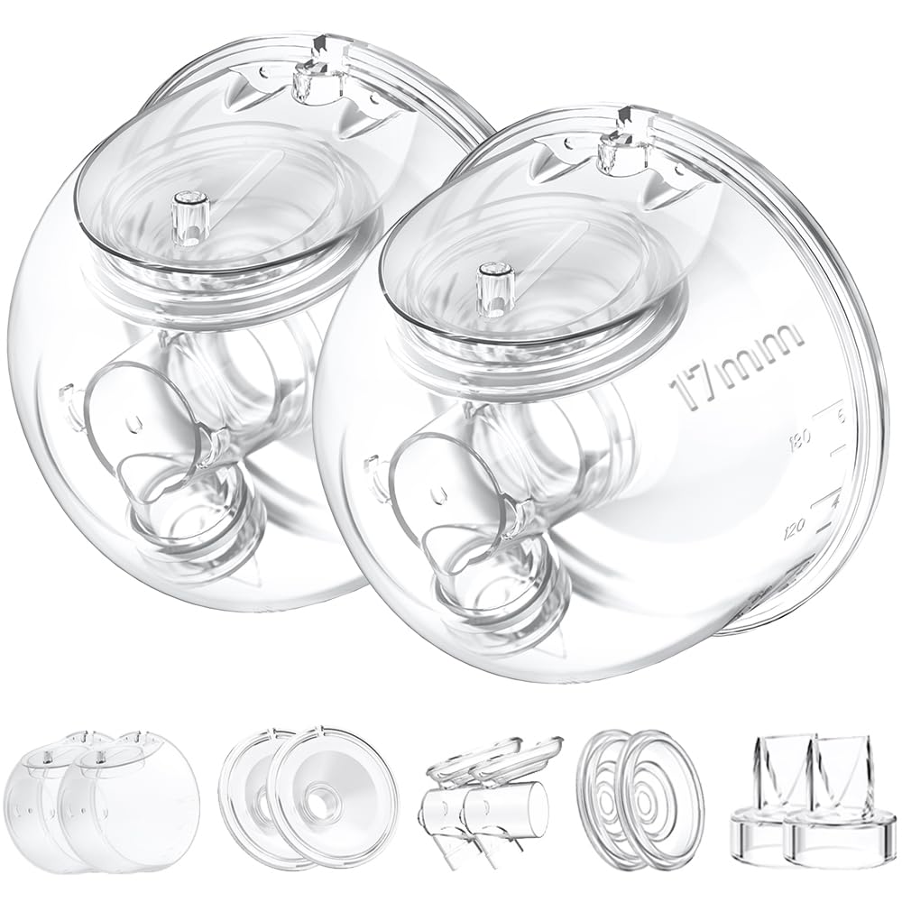 Photo 1 of Two Full Milk Collector Cup Sets with 17mm Flange Compatible with Momcozy S12 Pro/S9 Pro Breast Pump, NOT for S9/S12, Replacement Pump Parts with Duckbill Valve, Flange, Diaphragm, Linker, Collector