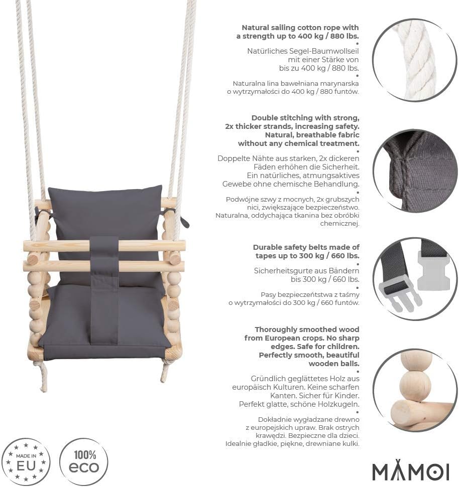 MAMOI® Baby swing, Toddler seat 3 in 1, Wooden door bouncer for kids Indoor swings set, Chair from birth for toddlers age 1-3 - Image 4