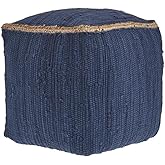 HomeRoots 18" Indigo Cotton and Jute Cube Pouf Ottoman