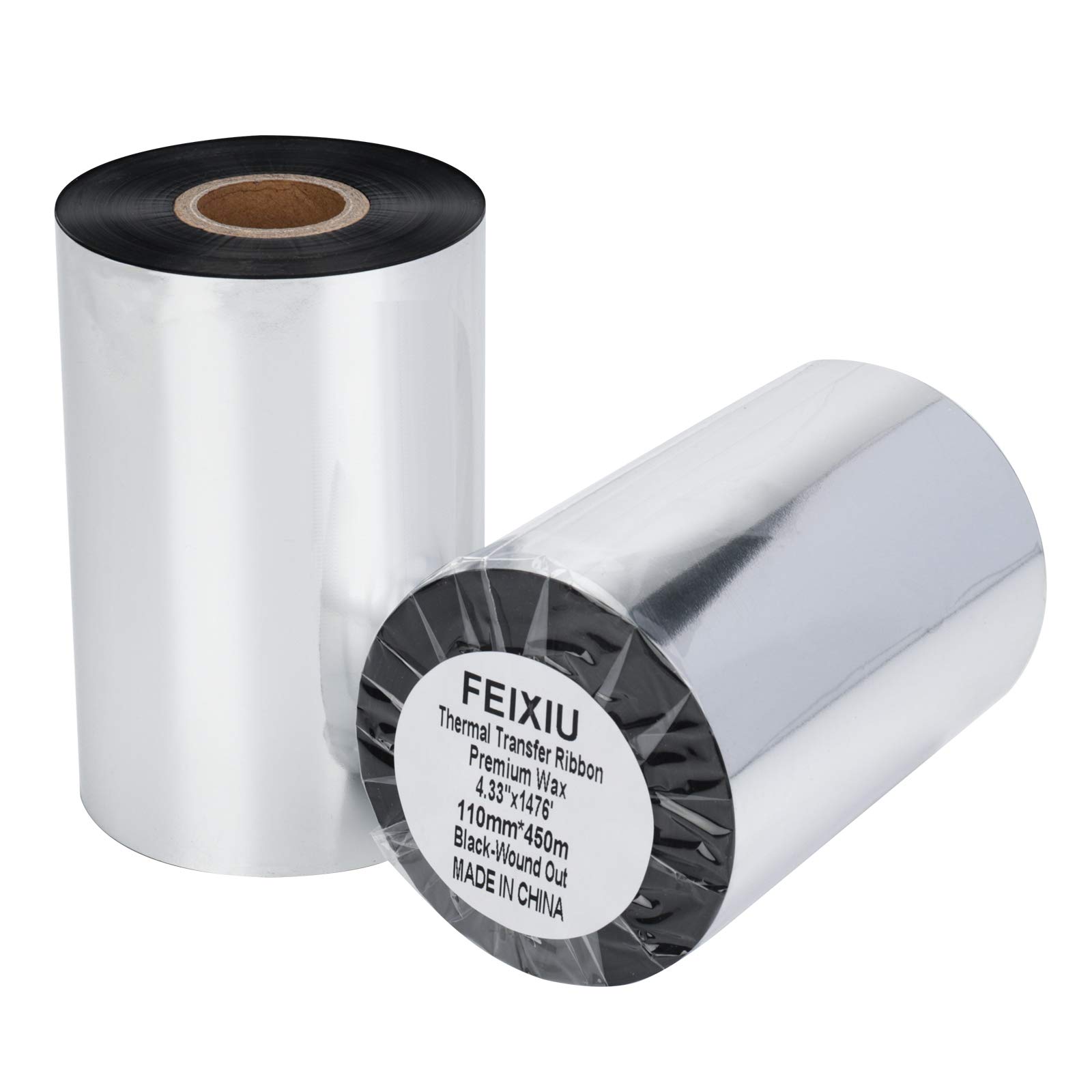 thermal transfer ribbon 4.33" x 1478' (110mmx450m) - 1 Roll. Resin Enhanced Wax 1/2 Inch Core Barcode Ribbon Ink Out for Label, Tag Barcode Printing for Zebra GK420t GX420t TLP2442 TLP2844…