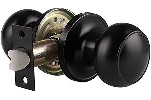 Probrico Black Door Knobs Interior 1 Pack, Interior Passage Keyless Door Knob Set Flat Ball Knob for Hallway or Closet, Matte