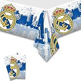 Zaprosze 2Packs Real-Madrid Tablecloth Disposable Tablecover Birthday Party Supplies and Decorations for Kid Boy Baby Shower Rectangle Tables 70"X42"