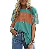 Dokotoo Summer Tops Trendy Oversized 2026 Crewneck Casual Color Block Striped Womens Shirts Blouses