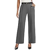 AVAMO Wide Leg Dress Pants for Women Pull On Stretchy Work Pants with Pockets High Elastic Waist Office Business