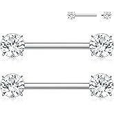FUNLMO 2pcs Nipple Piercing Jewelry Titanium Nipple Rings Nipple Barbells Internally Threaded Cube Zircon Bridge Piercing Jewelry