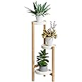 BMOSU Plant Stand For Indoor Outdoor Bamboo 3 Potted Holder Shelf Plant Rack Plants Corner Plant Shelf Plant Display Rack(White)