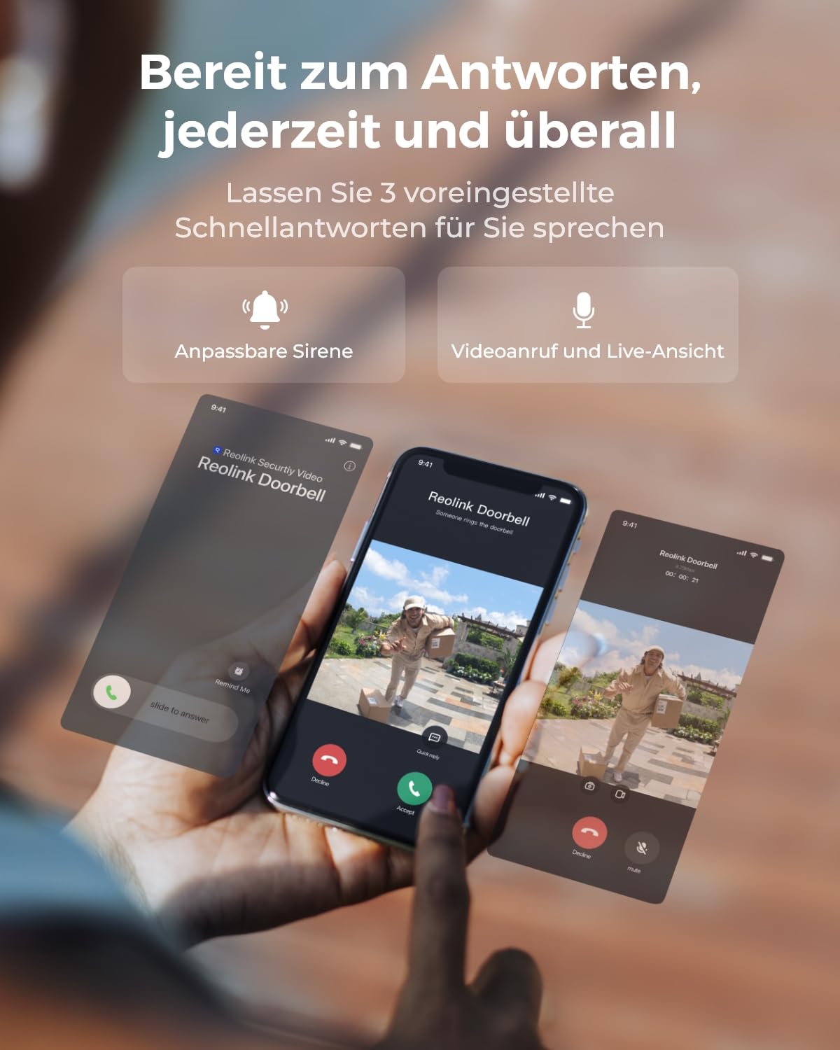 Reolink Video Doorbell, 2K Akku Türklingel mit Cam, 1:1 Kopf-bis-Fuß-Sicht 4