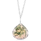 Natural Moss Agate Crystals Pendant Necklace, Pear Cabochon Gemstone, Energy Healing Crystals, Birthday, Gift for Her, Gemstone Jewelry 18 inch AAA+ Quality (Heart)