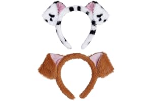 Sucrain 2pcs Dog Ears Headband,Dalmatian Dog Ears Headband Fluffy Brown Puppy Ears Hairband for Cosplay Party
