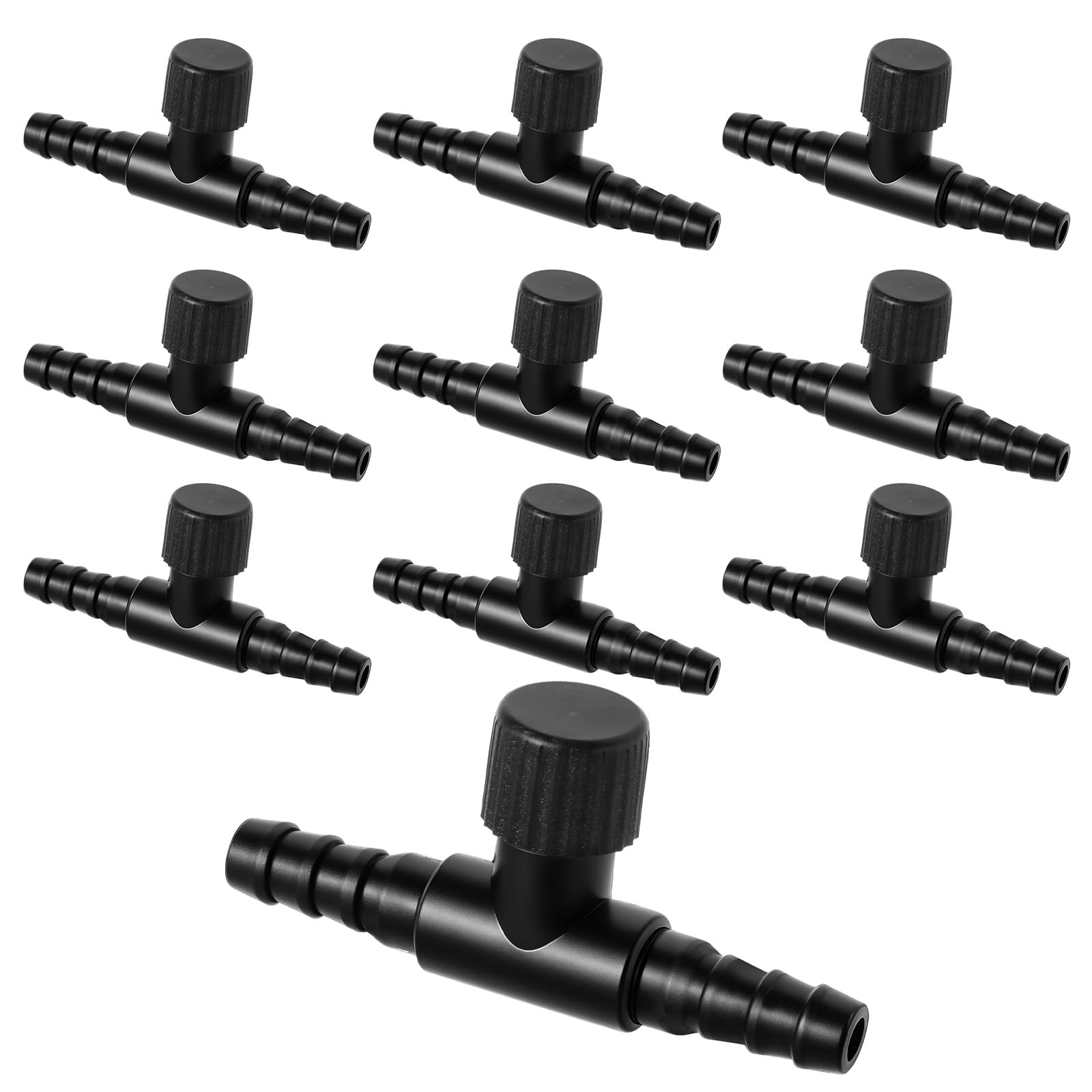 Photo 1 of 10Pcs Aquarium Air Control Valves for 3/16" (4mm) ID Airline Tubing, Adjustable Black T Shaped Hose Connectors Single Way Plastic Air Flow Controllers Regulators, Air Pump Accessories for Fish Tank