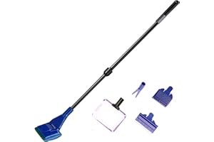 JZMYXA Aquarium Cleaning Tools Kit 5 in 1 Function for Long Deep Fish Tank, Adjustable Length Rod, Including Algae Scrape, Cleaning Sponge, 3.9" Small Fishnet, Gravel Rake, Plant Fork