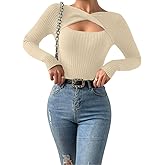 Ribbed Sweaters for Women Cut Out Tops for Women Long Sleeve Fitted Pullover for Women Trendy Sweaters Twist Front