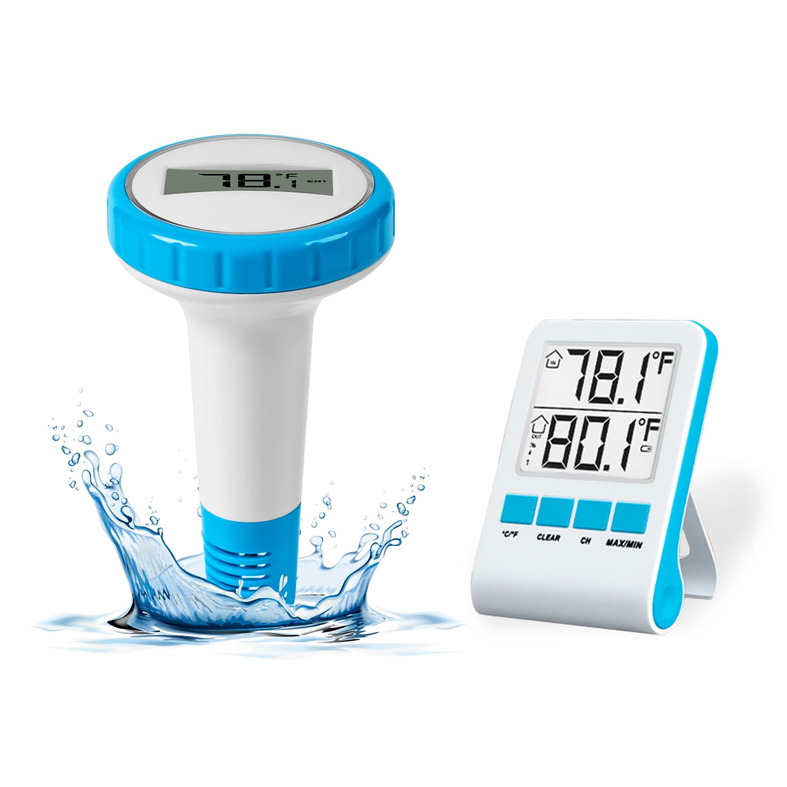 Photo 1 of Digital Pool Thermometer Floating Easy Read IPX8 Waterproof Wireless Pool Thermometer with Indoor Temperature Monitor for Swimming Pool, Bathtub, Fish Tank
