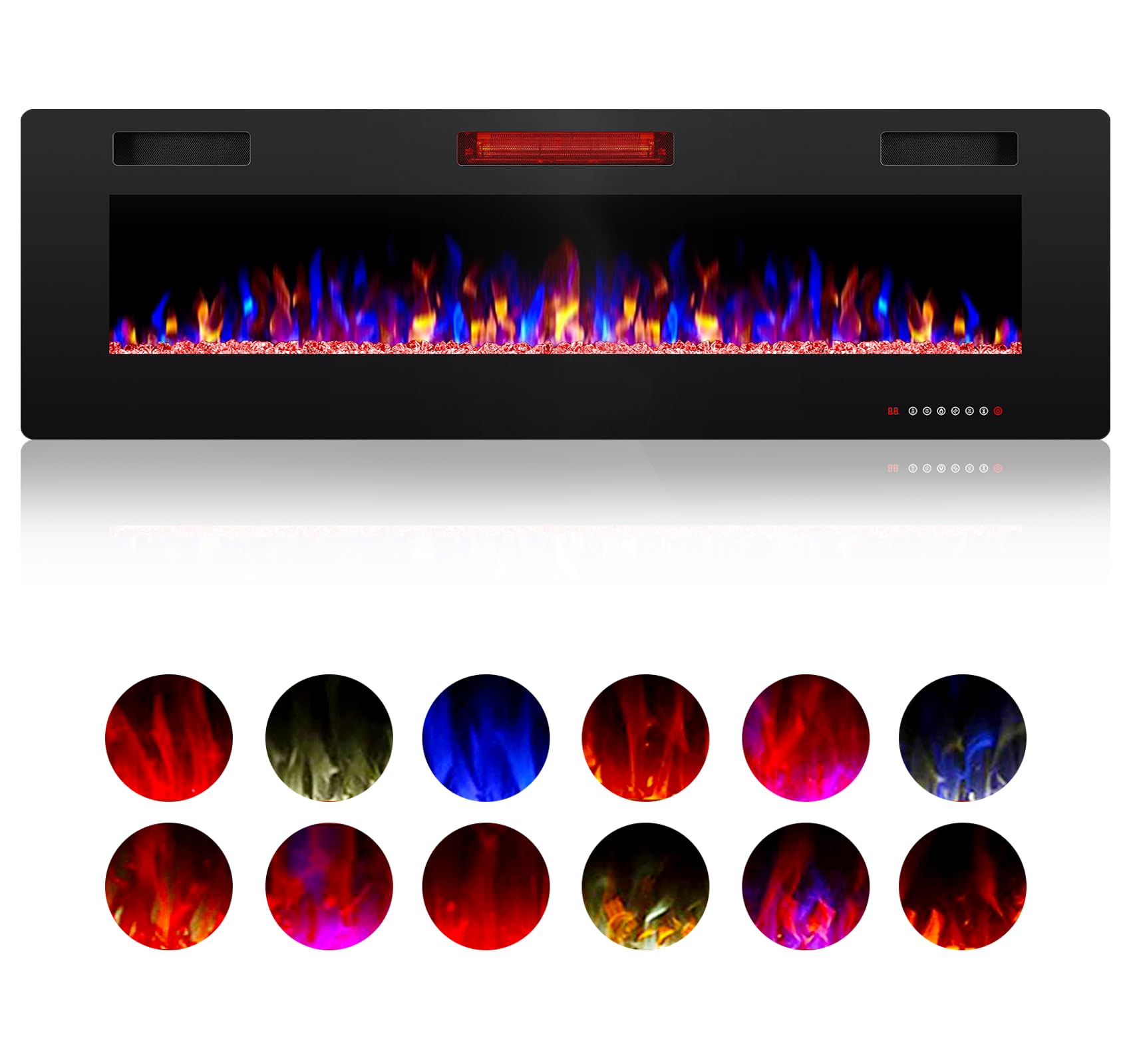 ZAFRO 50″ Electric Fireplace with Remote Ultra-Thin & Quiet Wall-Mounted Recessed Heater, Adjustable 12-Color Flame, Brightness & Speed