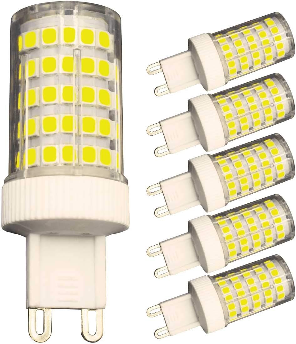 G9 LED Light Bulbs 10W (Equivalent to 70W 75W 80W Halogen) Daylight White 6000k 800 Lumen 220V 360° Beam Angle Energy Saving G9 Bi-Pin Base Dimmable Bulb（Pack of 5）