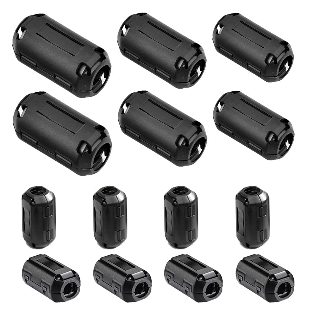 Aiqeer 10 Pcs Clip-on Ferrite Ring Core Set, EMI RFI Noise Suppressor Cable Clip, Anti-Interference High-Frequency Filter (3.5 mm, 5 mm, 7 mm, 9 mm,13 mm Inner Diameter)