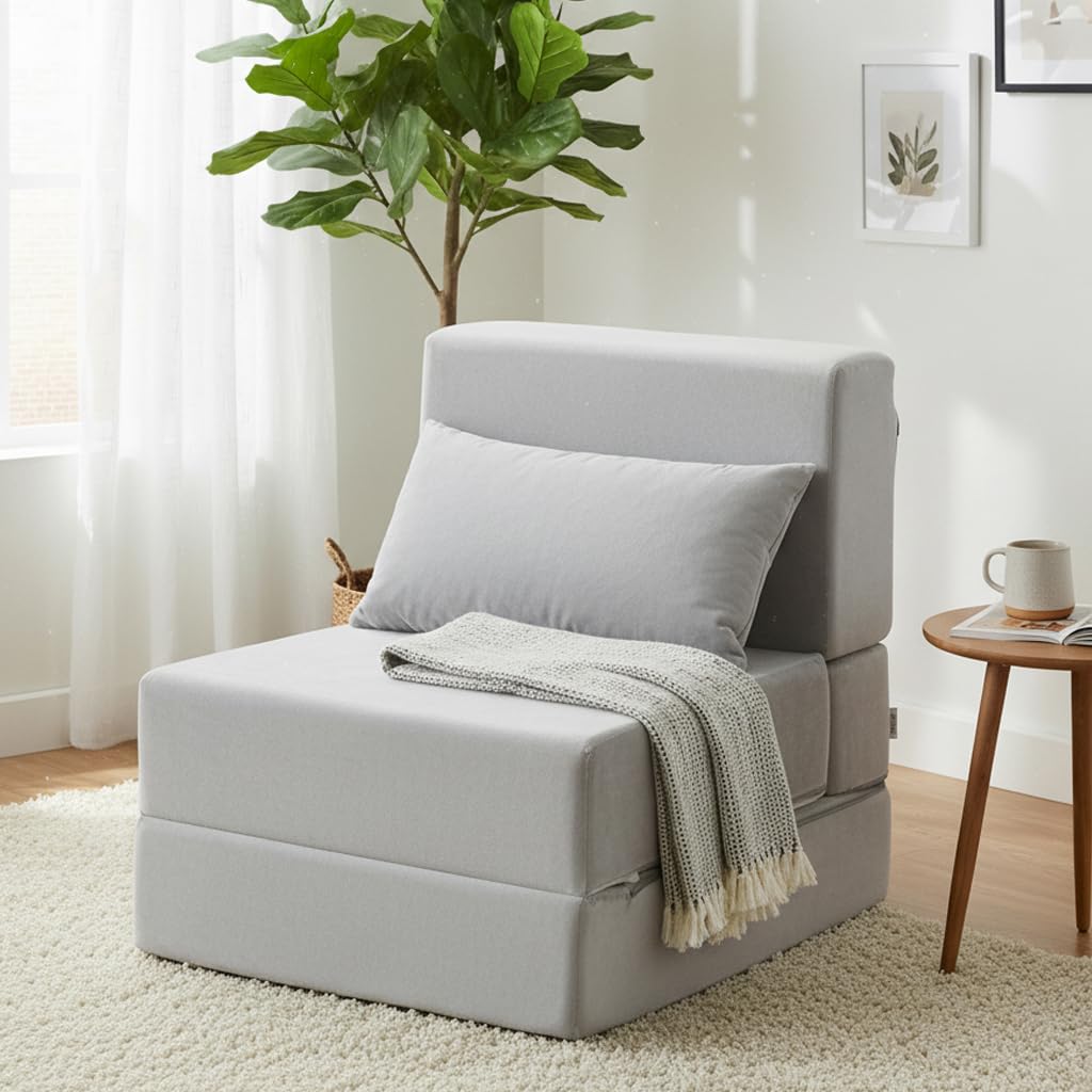 Photo 1 of ***SIMILAR ITEM***TokSay Folding Sofa Bed, Convertible Sleeper Chair with Pillow, Foldable Mattress & Back Support, Portable Floor Lounger Futon for Apartment, Dorm, Living Room, Bedroom, BEIGE