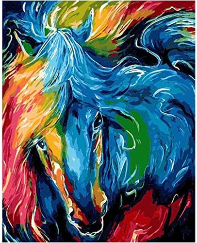 DIY Digital Decoration Oil Painting,Canvas freedom drawing,Digital Oil Painting Canvas Kits,for Home/Living Room/Office Decor Decorations,Children's educational toys,Holiday Gifts(Colored horse head),Without frame