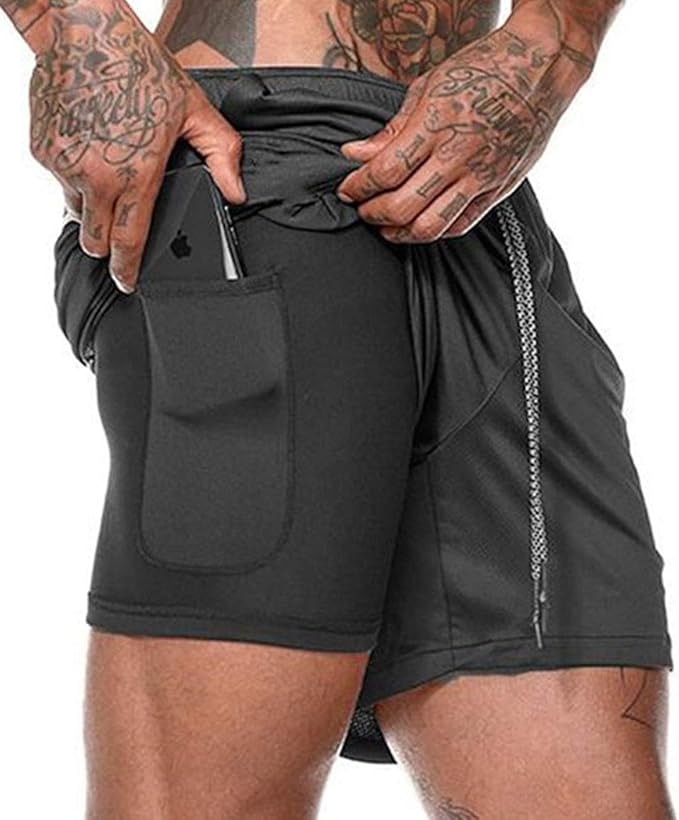 Bibowa Mens 2 in 1 Running Shorts with Compression Liner,Towel Loop,Phone Pocket,Back Zipper