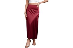 BABYONLINE D.R.E.S.S. Long Skirt Satin High Waisted Skirts Silk A-Line Elegant Casual Work Cocktail Party Wedding Guest Flowy Long Skirts