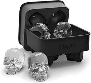 3D Skull Ice Mold Tray, Super Flexible High Grade Silicone Ice Cube Molds for Whiskey, Cocktails, Beverages, Iced Tea &amp; Coffee (Skull)