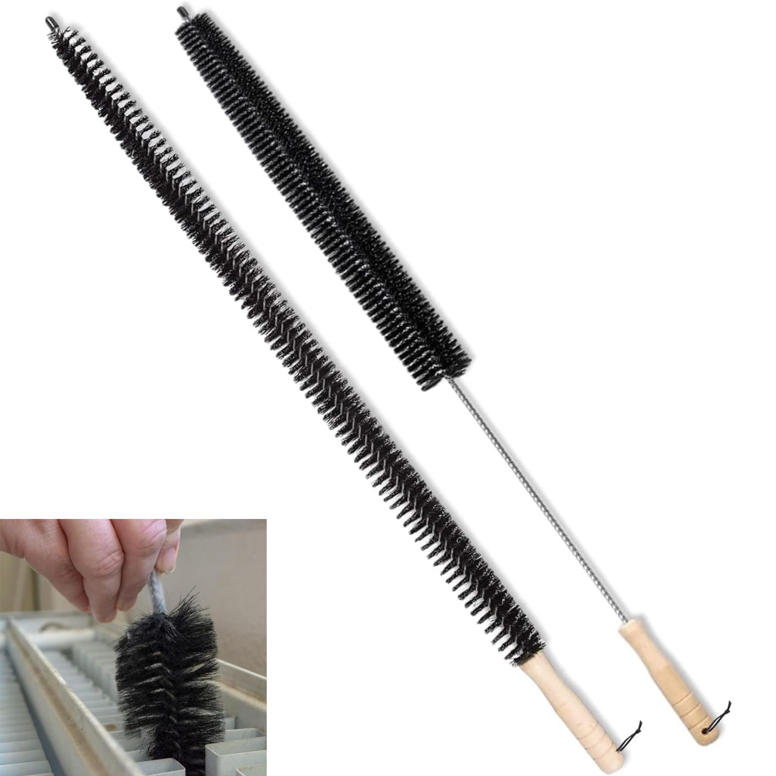 2 Pack Radiator Cleaner Brush, Radiator Brushes For Cleaning, Radiator Cleaner Brush with Hanging Hook Loop Multi Purpose, Flexible, Efficient and Easy Cleaning of Home and Office (Black)