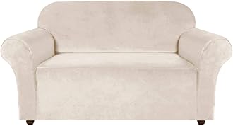 Turquoize Loveseat Covers Stretch Love Seat Couch Covers for 2 Cushion Couch Velvet Furniture Covers for Sofa and Loveseat with Elastic Bottom Crafted from Soft Velvet Fabric (Loveseat, Ivory)OEKO-TEX STANDARD 100