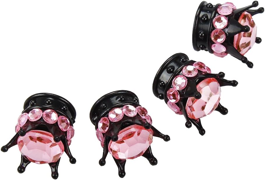 OTOSTAR Pure Handmade Bling Bling Rhinestones Tire Valve Stem Caps 4 Pack (Black/Pink)